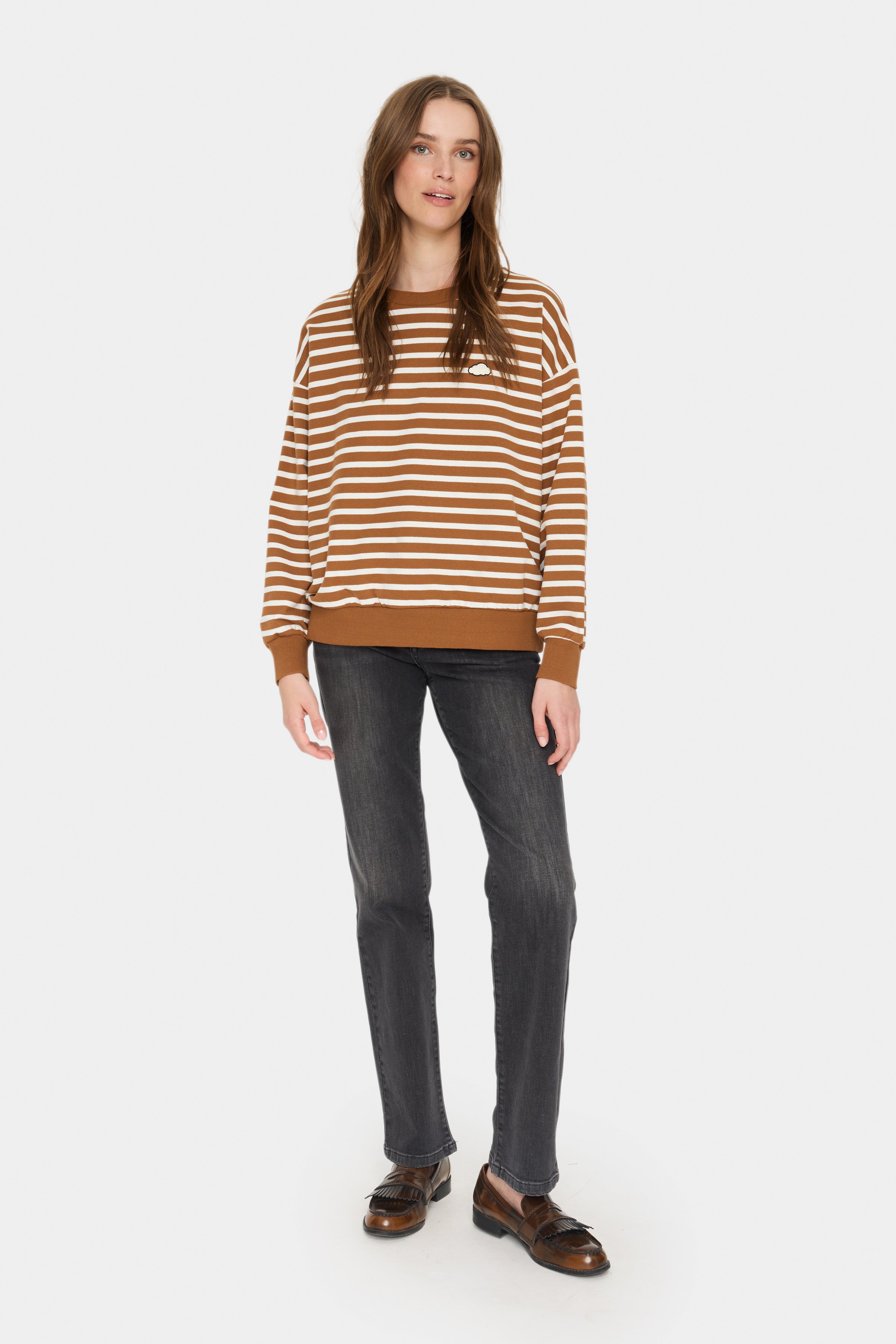 Saint Tropez Gila Striped Sweatshirt in Nuthatch