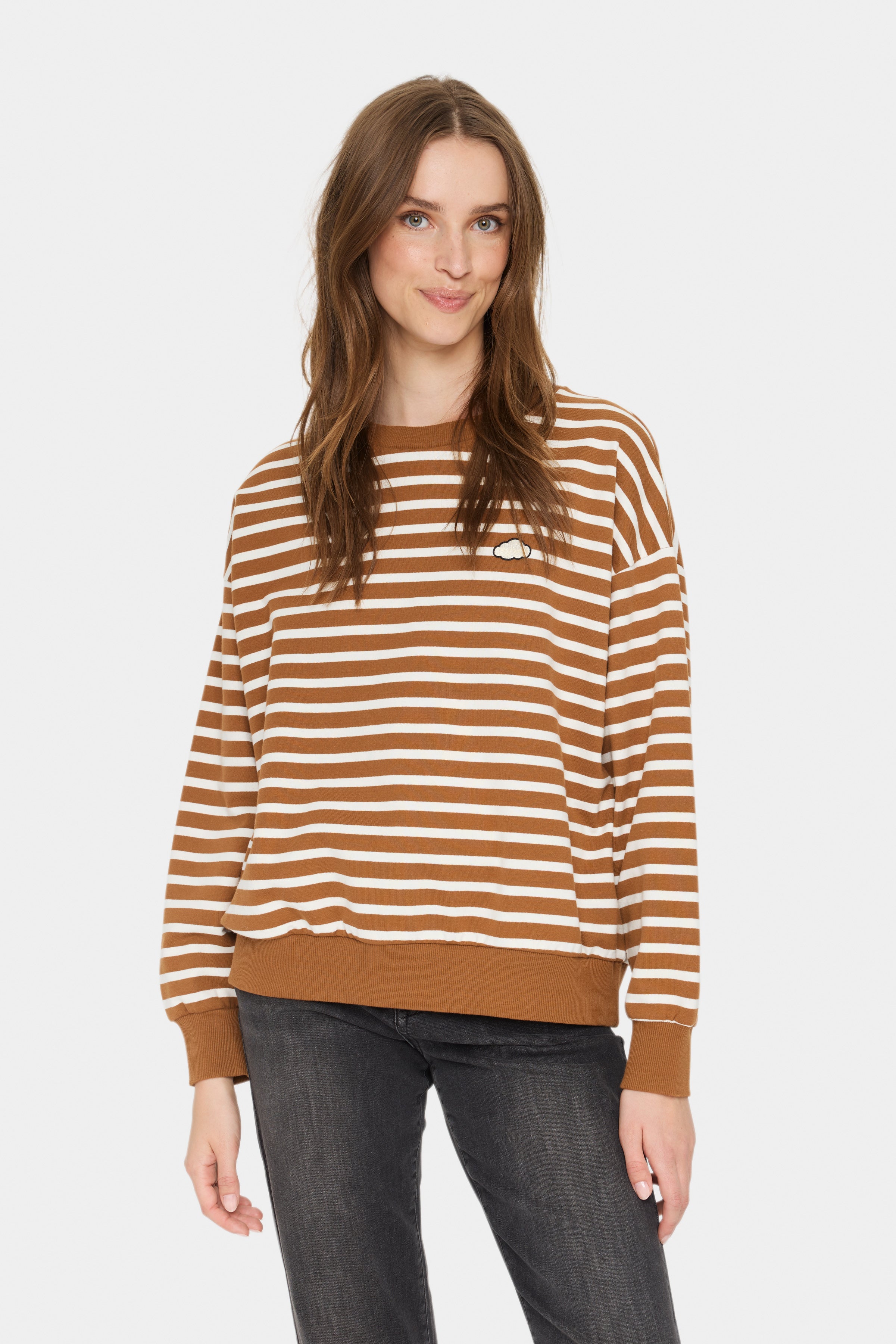 Saint Tropez Gila Striped Sweatshirt in Nuthatch