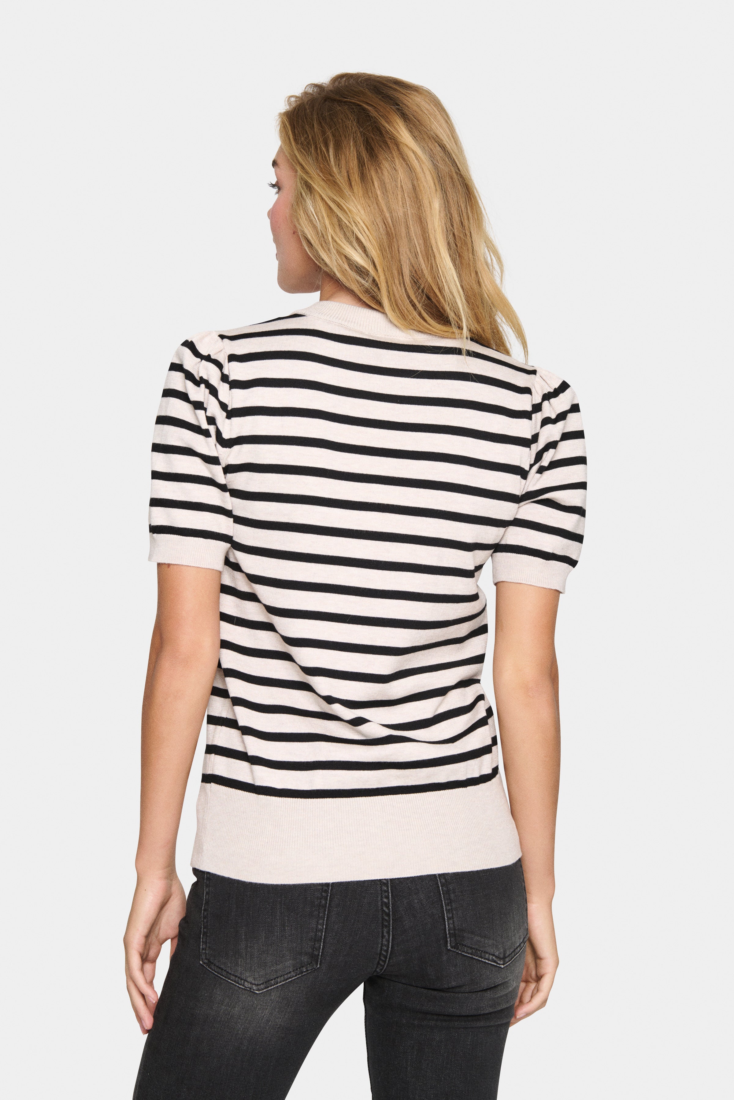 Saint Tropez Mila Short Sleeved Striped Pullover in Gray Morn