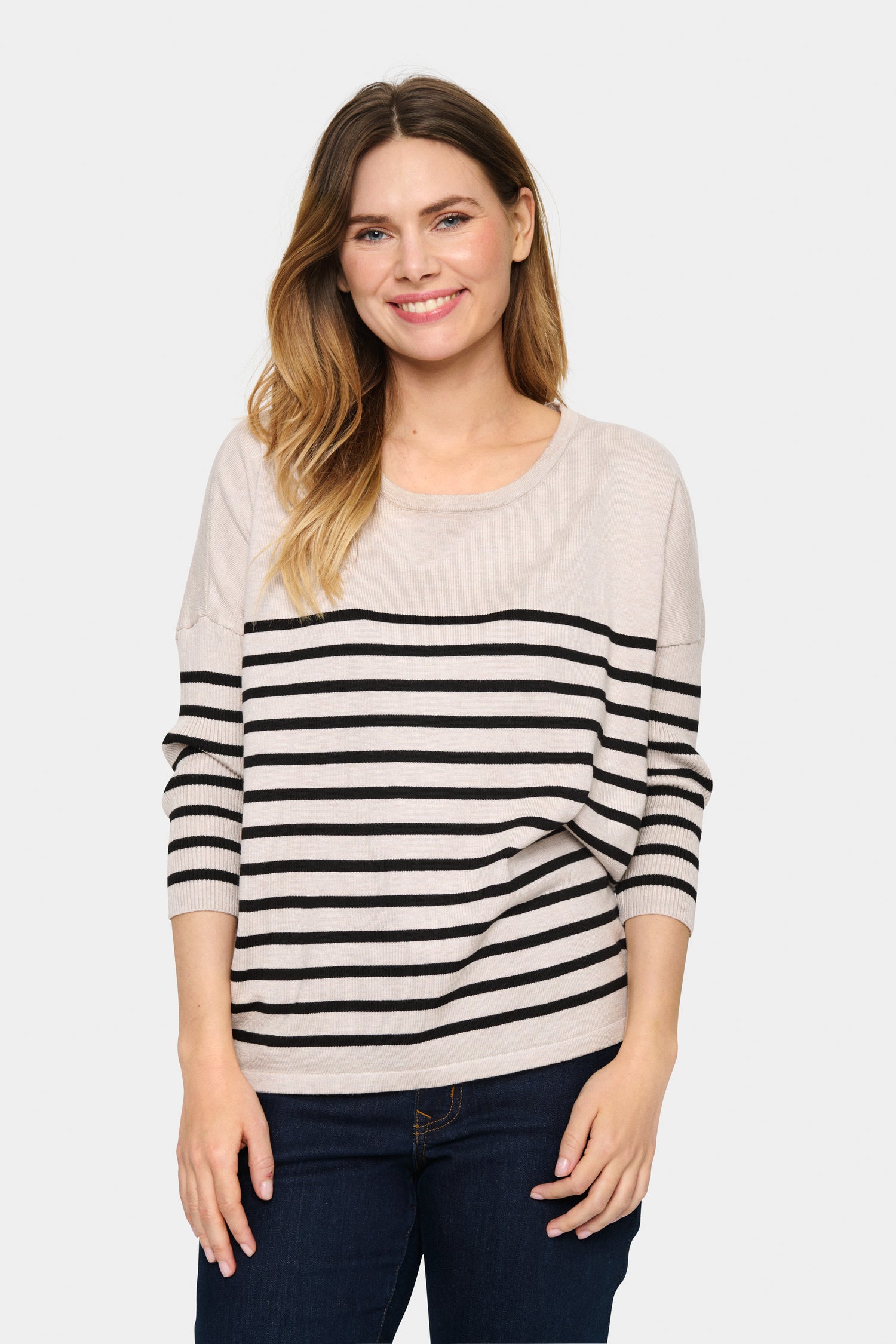 Saint Tropez Wide Neck Striped Pullover in Gray Morn