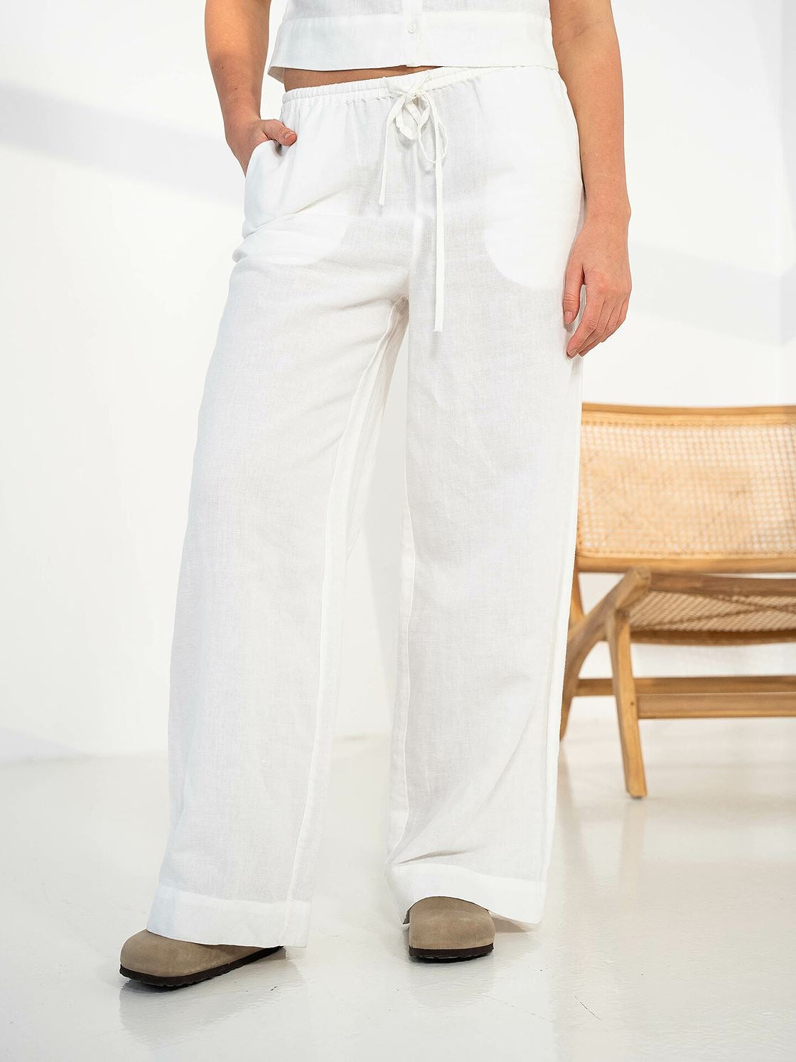 MSCH Mirilla Wide Leg Linen Mix Trouser in Bright White