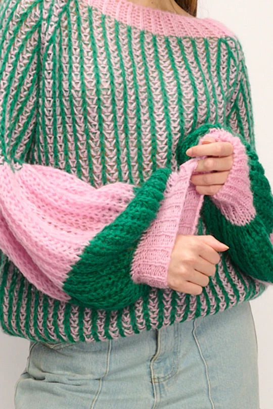 Liana Pullover in Green and Bubblegum