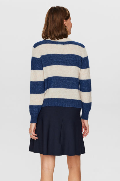 Numph Nuriette Big Stripe Knit in Dress Blue