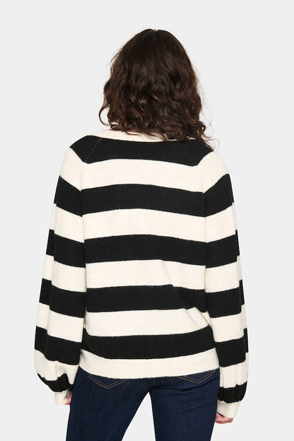 Saint Tropez Garbie Knitted Cardigan in Black Stripe